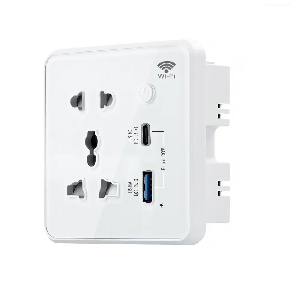 [SK-101-W-WiFi] Dual Socket + Dual Push Button Socket (White)